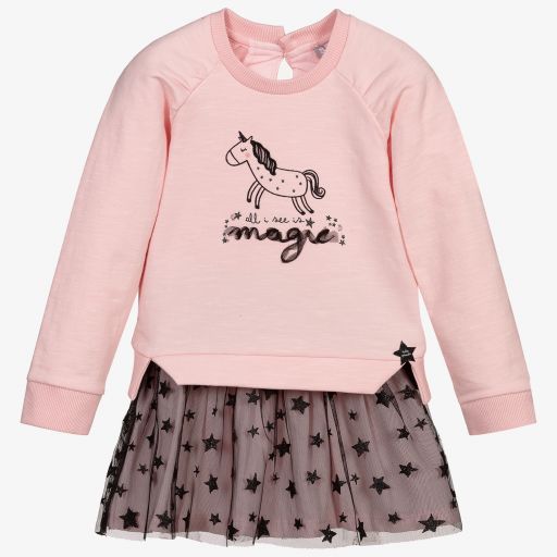 Tutto Piccolo-Розовый топ с единорогом и юбка | Childrensalon Outlet