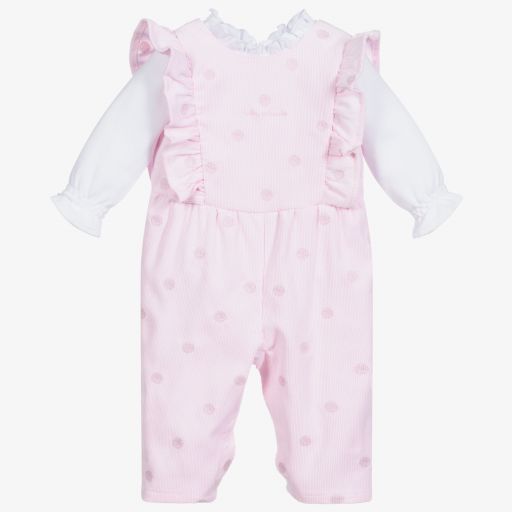 Tutto Piccolo-Latzhosen-Set in Rosa und Weiß | Childrensalon Outlet