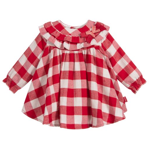 Tutto Piccolo-فستان وكولون أطفال بناتي قطن لون أحمر وأبيض | Childrensalon Outlet
