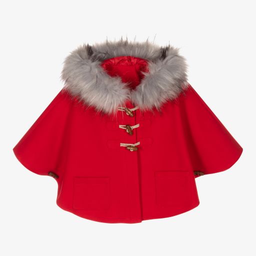 Tutto Piccolo-Red Faux Fur Trim Cape | Childrensalon Outlet
