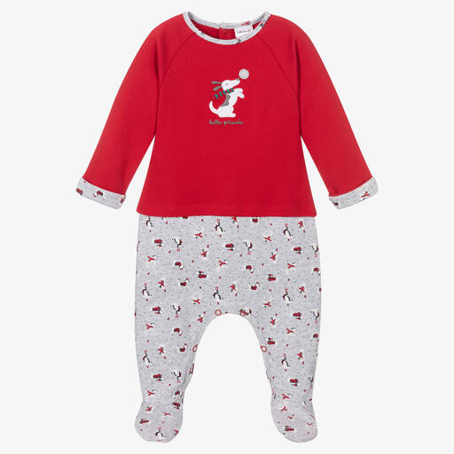 Tutto Piccolo-Red Festive Dog Babygrow | Childrensalon Outlet
