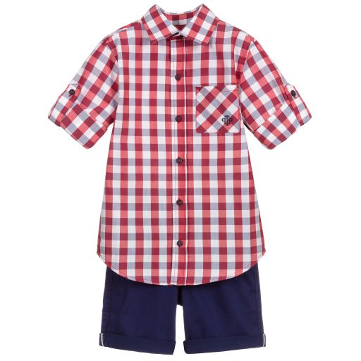 Tutto Piccolo-Красная рубашка и синие шорты | Childrensalon Outlet