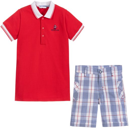 Tutto Piccolo-Teen Boys Red Check Shorts Set | Childrensalon Outlet