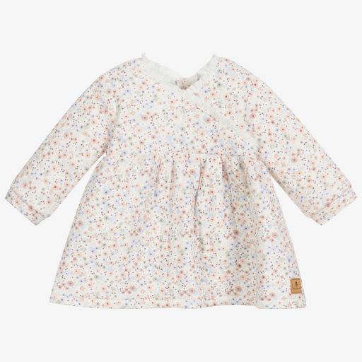 Tutto Piccolo-طقم فستان وكولون قطن لون أبيض وبيج بطبعة ورود | Childrensalon Outlet