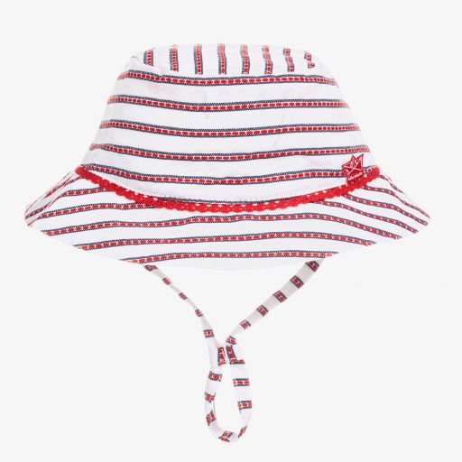 Tutto Piccolo-قبعة قطن بوبلين مقلمة لون أبيض وأحمر  | Childrensalon Outlet