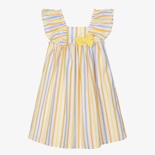 Tutto Piccolo-Yellow Striped Cotton Dress | Childrensalon Outlet