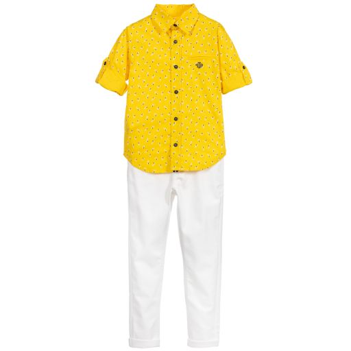 Tutto Piccolo-Yellow & White Trouser Set | Childrensalon Outlet