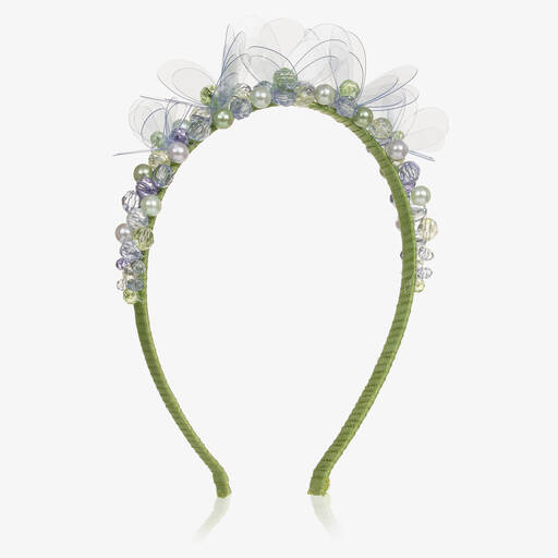 Tutu du Monde-Serre-tête vert à fleurs et perles  | Childrensalon Outlet