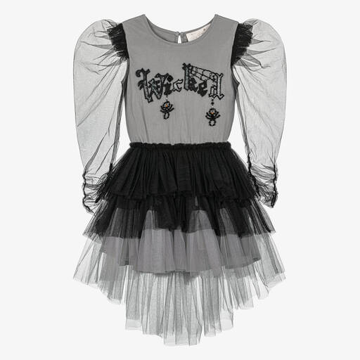 Tutu du Monde-Girls Grey & Black Tulle 'Wednesday' Dress | Childrensalon Outlet