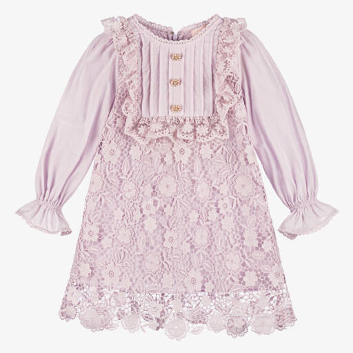 Tutu du Monde-Girls Lilac Floral Lace Dress | Childrensalon Outlet
