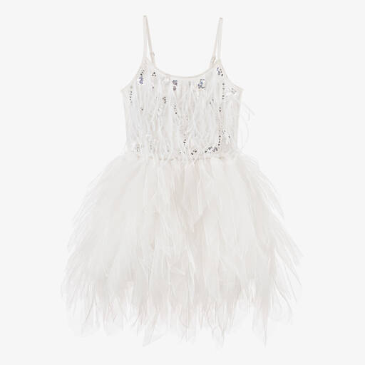 Tutu du Monde-Белое платье из тюля с бисером и перьями | Childrensalon Outlet