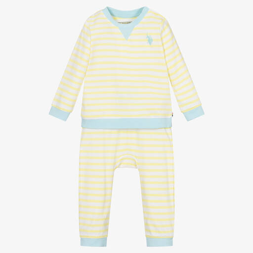 U.S. Polo Assn.-Baby Boys Yellow Cotton Trouser Set | Childrensalon Outlet