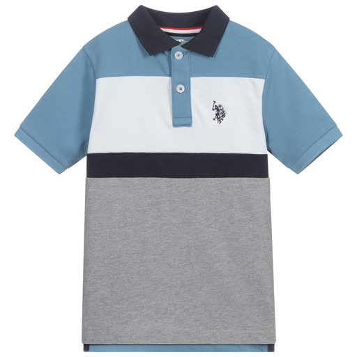 U.S. Polo Assn.-Blue & Grey Logo Polo Shirt | Childrensalon Outlet