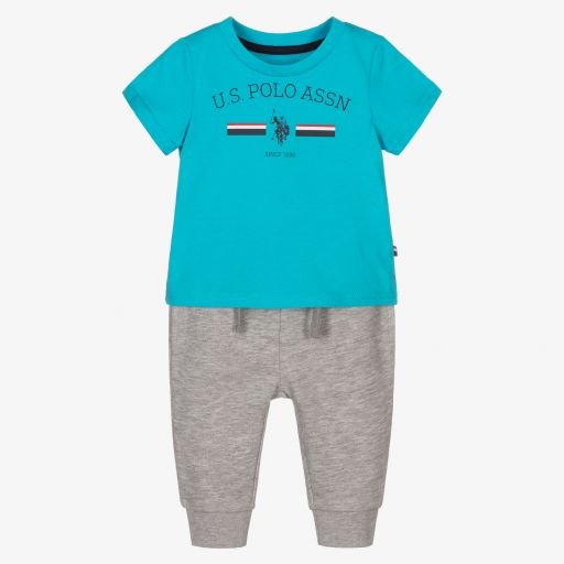 U.S. Polo Assn.-Blue Top & Grey Joggers Set | Childrensalon Outlet