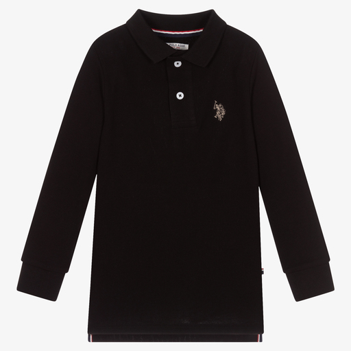 U.S. Polo Assn.-Boys Black Cotton Polo Shirt | Childrensalon Outlet