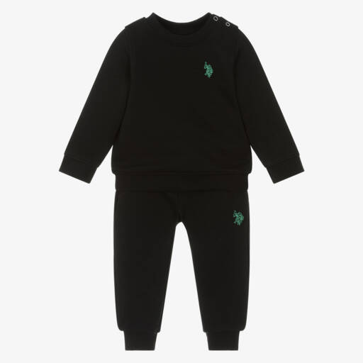 U.S. Polo Assn.-Boys Black Tracksuit with Green Embroidered Logos | Childrensalon Outlet