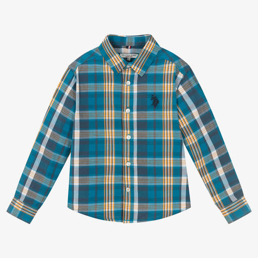 U.S. Polo Assn.-Boys Blue Check Cotton Shirt | Childrensalon Outlet