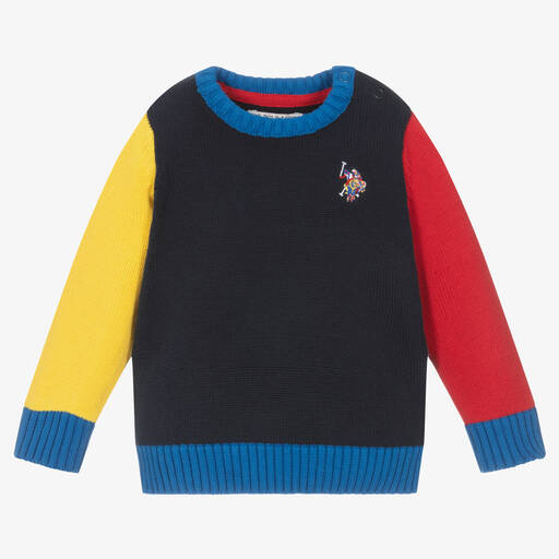 U.S. Polo Assn.-Boys Blue Colourblock Knitted Sweater | Childrensalon Outlet