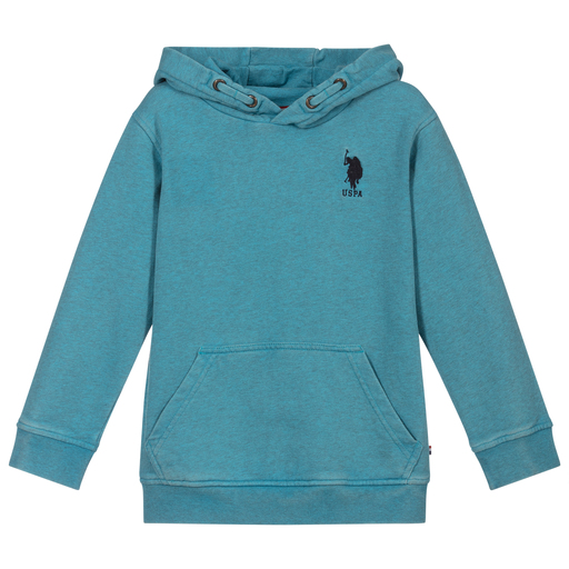 U.S. Polo Assn.-Boys Blue Cotton Logo Hoodie | Childrensalon Outlet