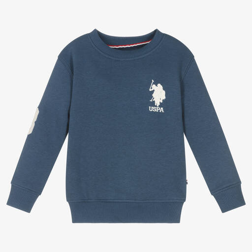 U.S. Polo Assn.-Boys Blue Cotton Logo Sweatshirt | Childrensalon Outlet