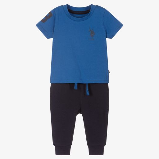 U.S. Polo Assn.-Boys Blue Cotton Trouser Set | Childrensalon Outlet