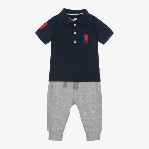 U.S. Polo Assn.-Boys Blue & Grey Trouser Set | Childrensalon Outlet