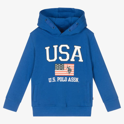 U.S. Polo Assn.-Boys Blue Logo Cotton Hoodie | Childrensalon Outlet