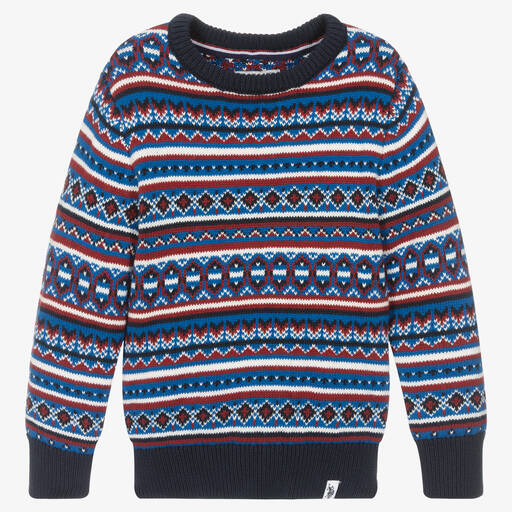U.S. Polo Assn.-Boys Blue & Red Cotton Knitted Sweater | Childrensalon Outlet