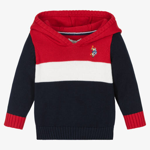 U.S. Polo Assn.-Boys Blue & Red Hooded Knit Sweater | Childrensalon Outlet