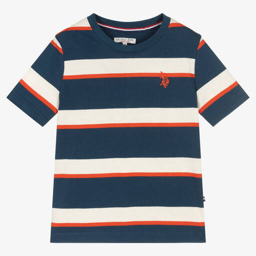 U.S. Polo Assn.-Boys Blue & White Striped Cotton T-Shirt | Childrensalon Outlet