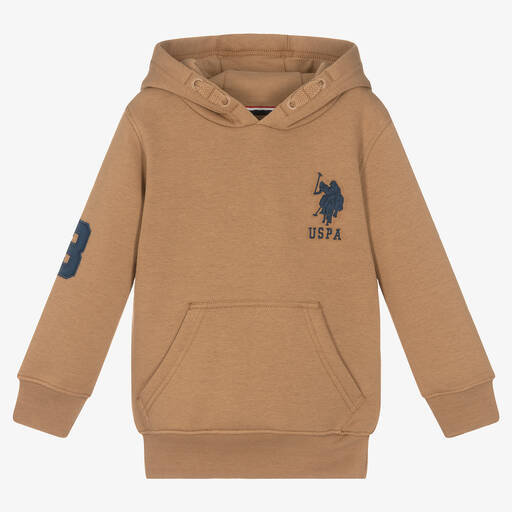 U.S. Polo Assn.-Boys Brown Embroidered Logo Hoodie | Childrensalon Outlet