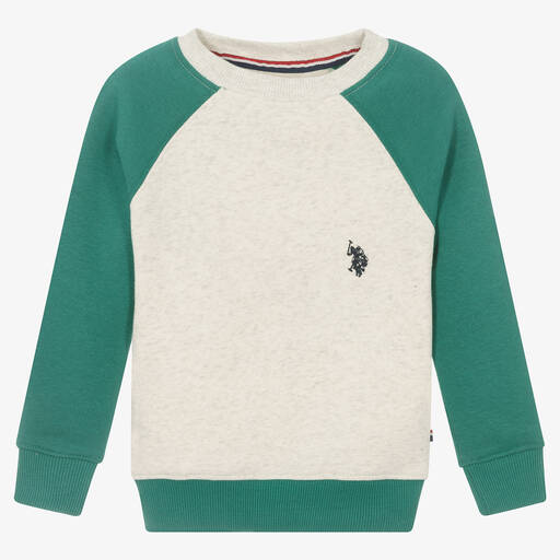 U.S. Polo Assn.-Boys Green & Ivory Sweatshirt | Childrensalon Outlet
