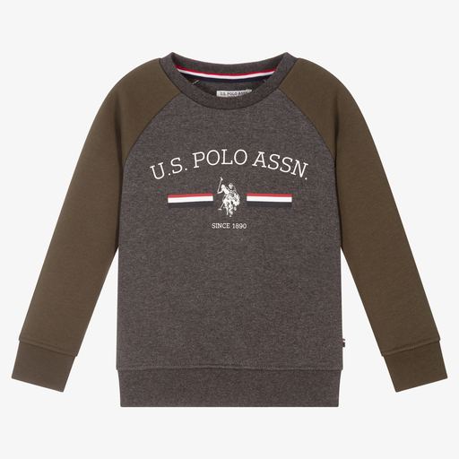 U.S. Polo Assn.-Boys Grey & Green Sweatshirt | Childrensalon Outlet