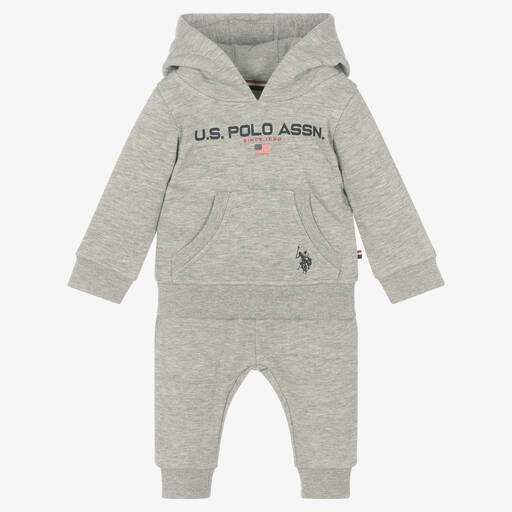 U.S. Polo Assn.-Boys Grey Hooded Tracksuit | Childrensalon Outlet