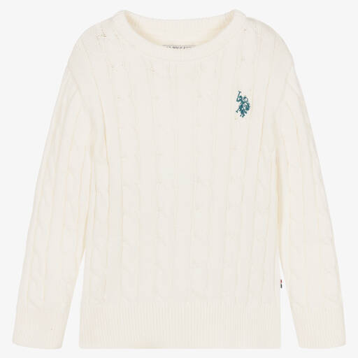U.S. Polo Assn.-Boys Ivory Cotton Cable Knit Sweater | Childrensalon Outlet