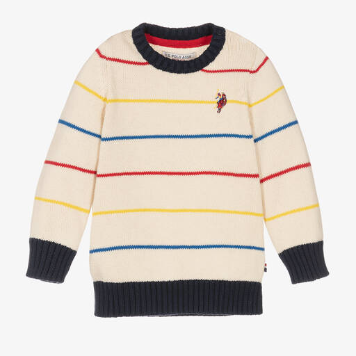 U.S. Polo Assn.-Boys Ivory Cotton Knit Sweater | Childrensalon Outlet