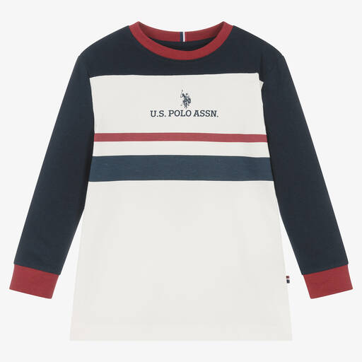 U.S. Polo Assn.-Boys Ivory & Navy Blue Cotton Top | Childrensalon Outlet