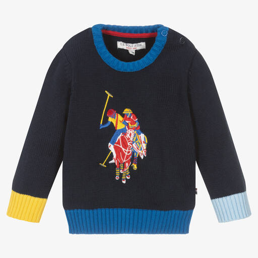 U.S. Polo Assn.-Boys Navy Blue Cotton Knitted Sweater | Childrensalon Outlet
