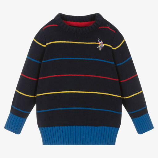 U.S. Polo Assn.-Boys Navy Blue Cotton Striped Sweater | Childrensalon Outlet
