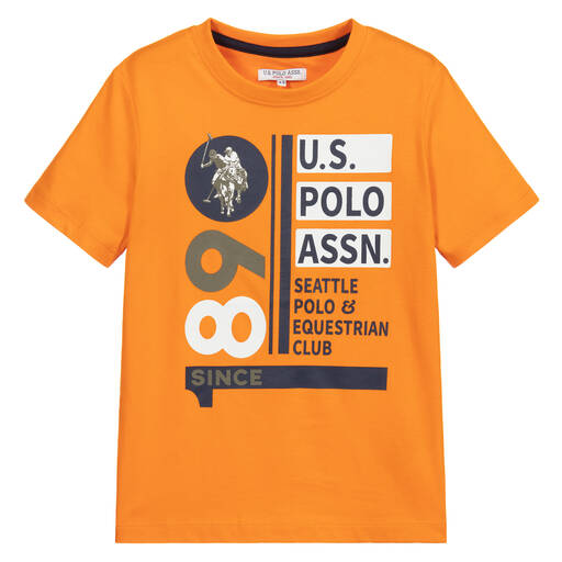 U.S. Polo Assn.-تيشيرت قطن لون برتقالي، أبيض وأزرق للأولاد | Childrensalon Outlet