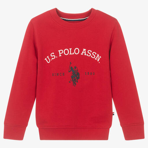 U.S. Polo Assn.-Boys Red Cotton Logo Sweatshirt | Childrensalon Outlet