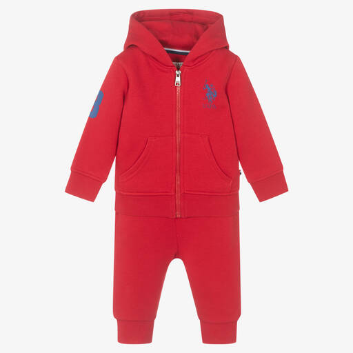 U.S. Polo Assn.-Boys Red Hooded Tracksuit | Childrensalon Outlet
