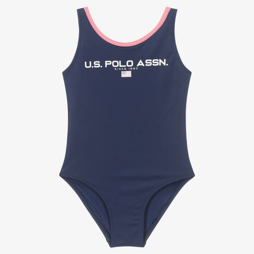 U.S. Polo Assn.-Girls Blue Logo Swimsuit | Childrensalon Outlet