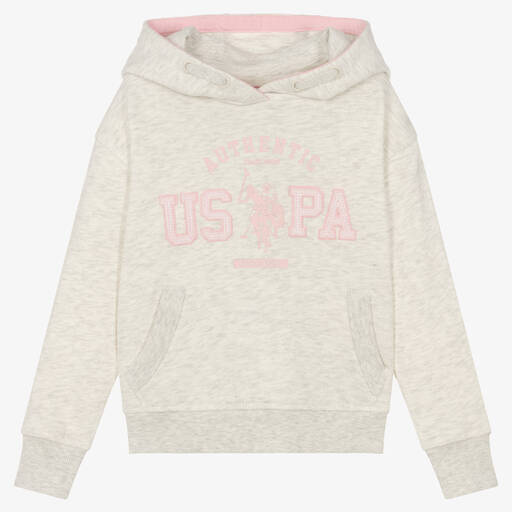 U.S. Polo Assn.-Girls Grey Cotton Hoodie | Childrensalon Outlet