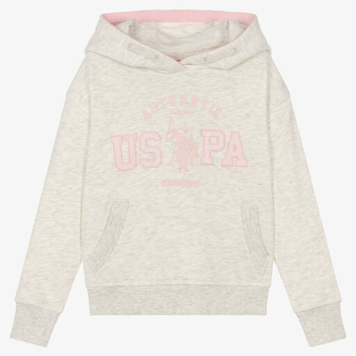 U.S. Polo Assn.-Girls Grey Cotton Hoodie | Childrensalon Outlet