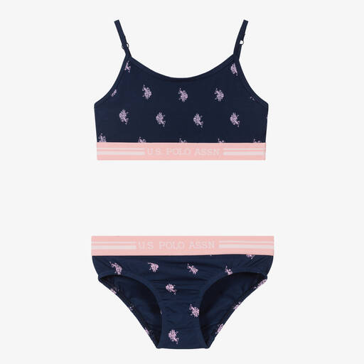 U.S. Polo Assn.-Girls Navy Blue Bra & Knickers Set | Childrensalon Outlet