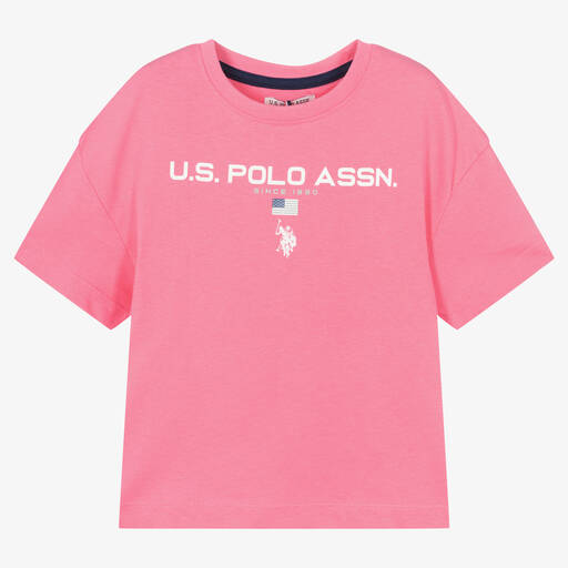 U.S. Polo Assn.-Girls Pink Cotton T-Shirt | Childrensalon Outlet
