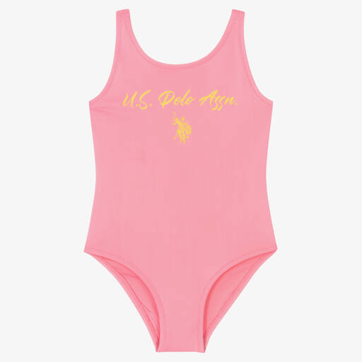 U.S. Polo Assn.-Girls Pink Logo Swimsuit | Childrensalon Outlet