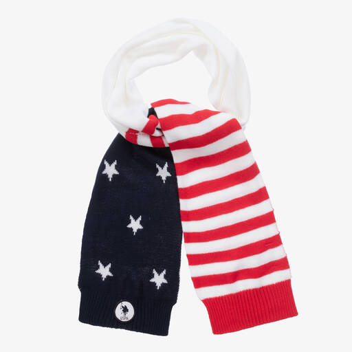 U.S. Polo Assn.-Girls White American Flag Knit Scarf (160cm) | Childrensalon Outlet