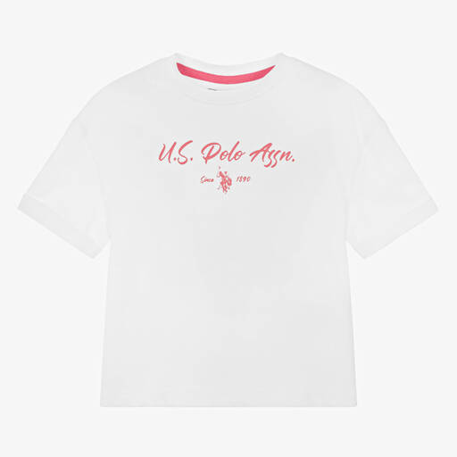 U.S. Polo Assn.-Girls White Cotton T-Shirt | Childrensalon Outlet